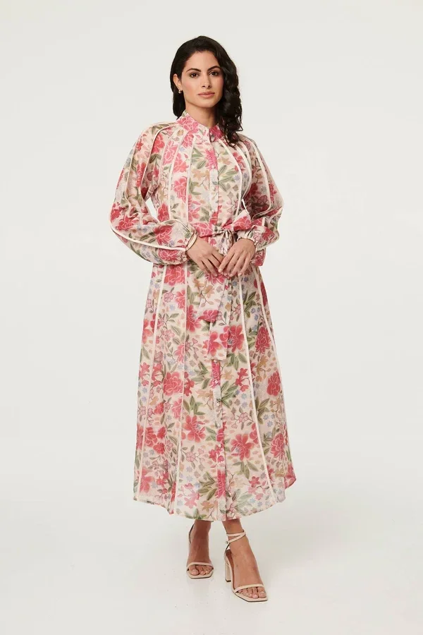 Floral Highneck Midi Dress