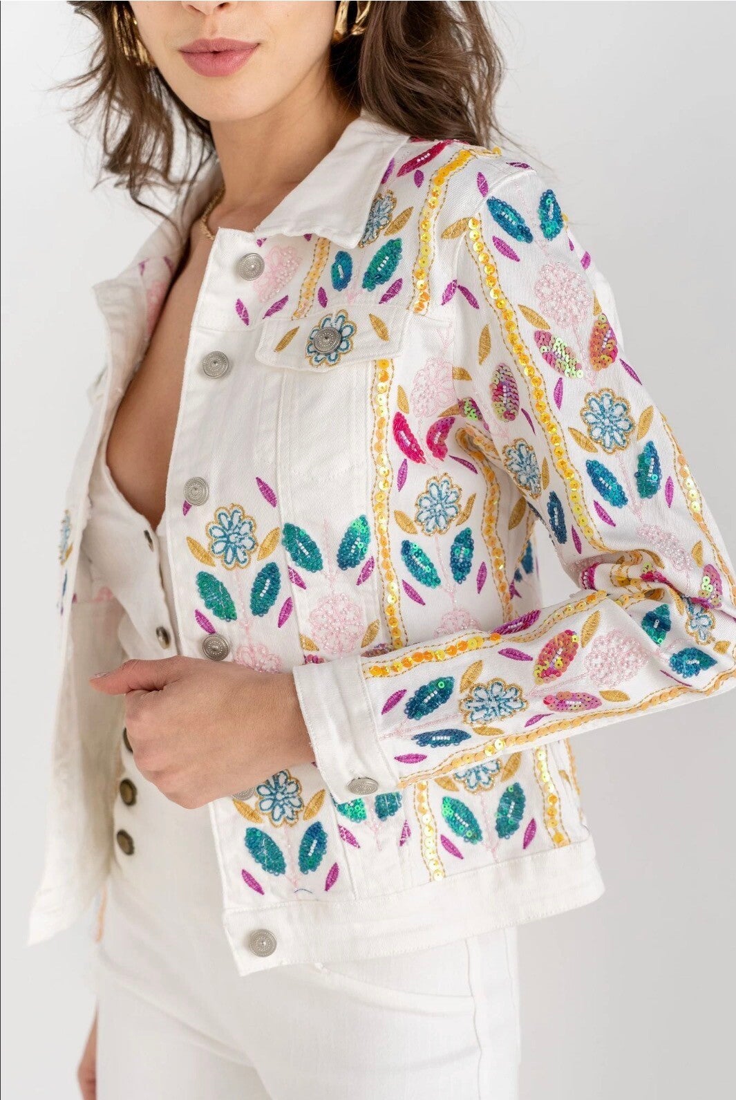 Embroidered Sequin Denim Jacket