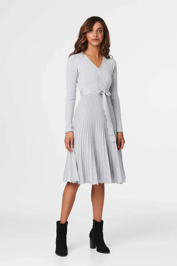 Silver Grey Knit Skater Dress