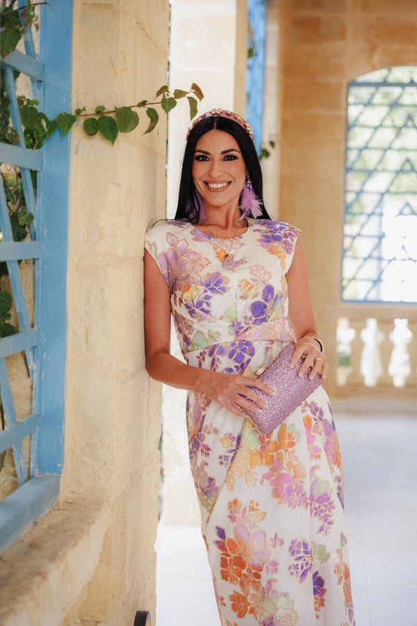 Violet Floral Draped Designer Dress