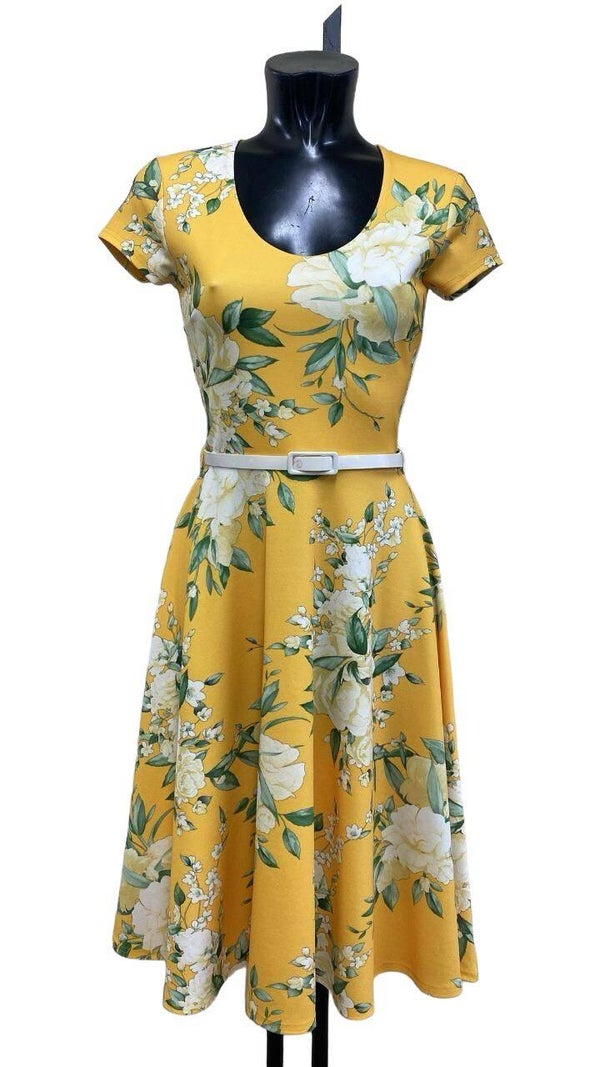 Yellow Belted SKater dress