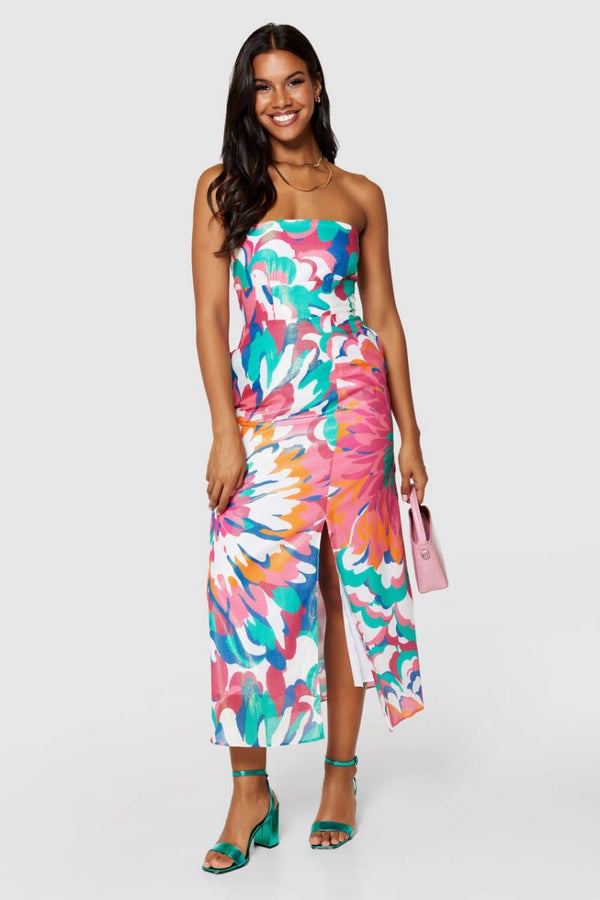 Metallic strapless designer dress