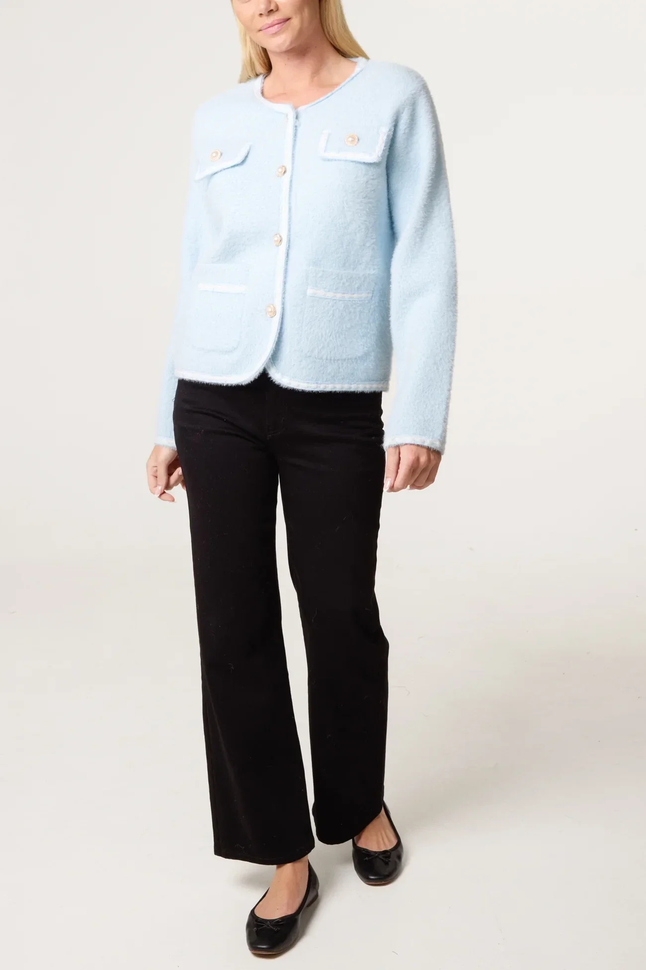 Pearl Button Fluffy Knit Cardigan