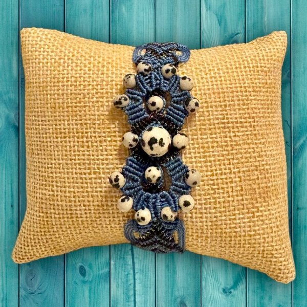 Bracelet tissage en Macramé Jaspe Dalmatien