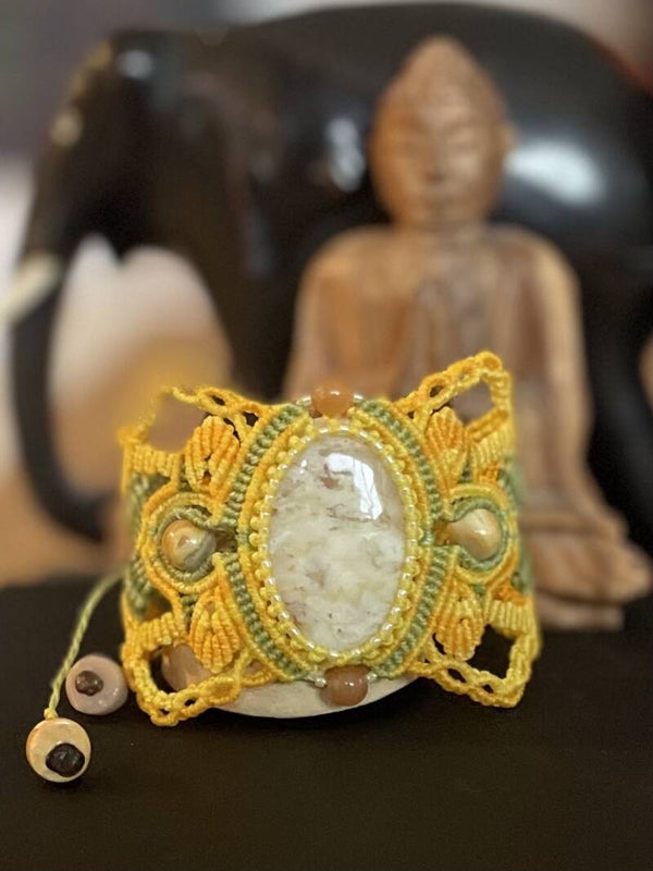 Bracelet tissage en Macramé AGATE MOUSSE
