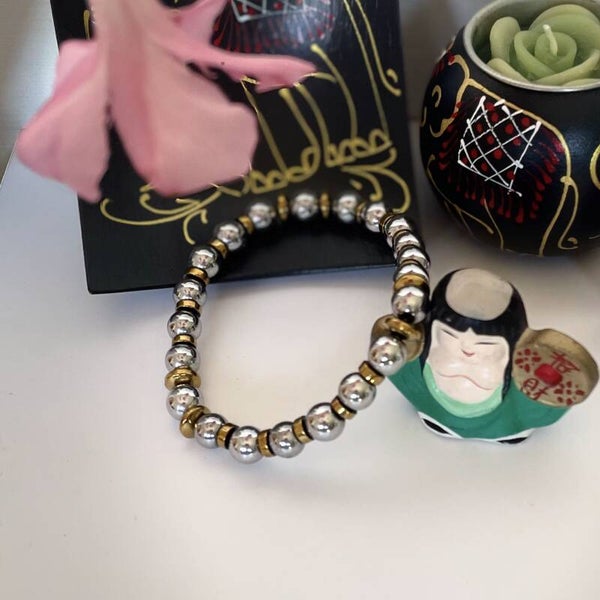 Bracelets élastiques pierre naturelle Hématite Argent et doré