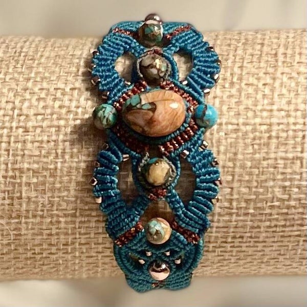 Bracelet tissage en Macramé Turquoise Blue