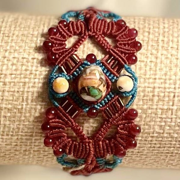 Bracelet tissage en Macramé Turquoise Red