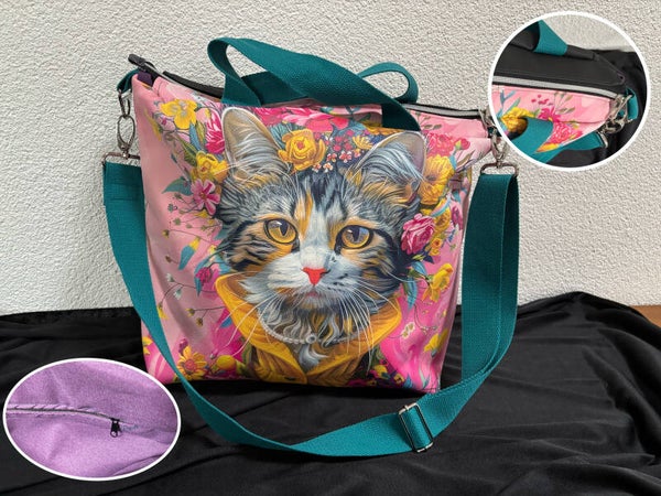 Einzelstück - Umhängetasche „Blumen-Katze“