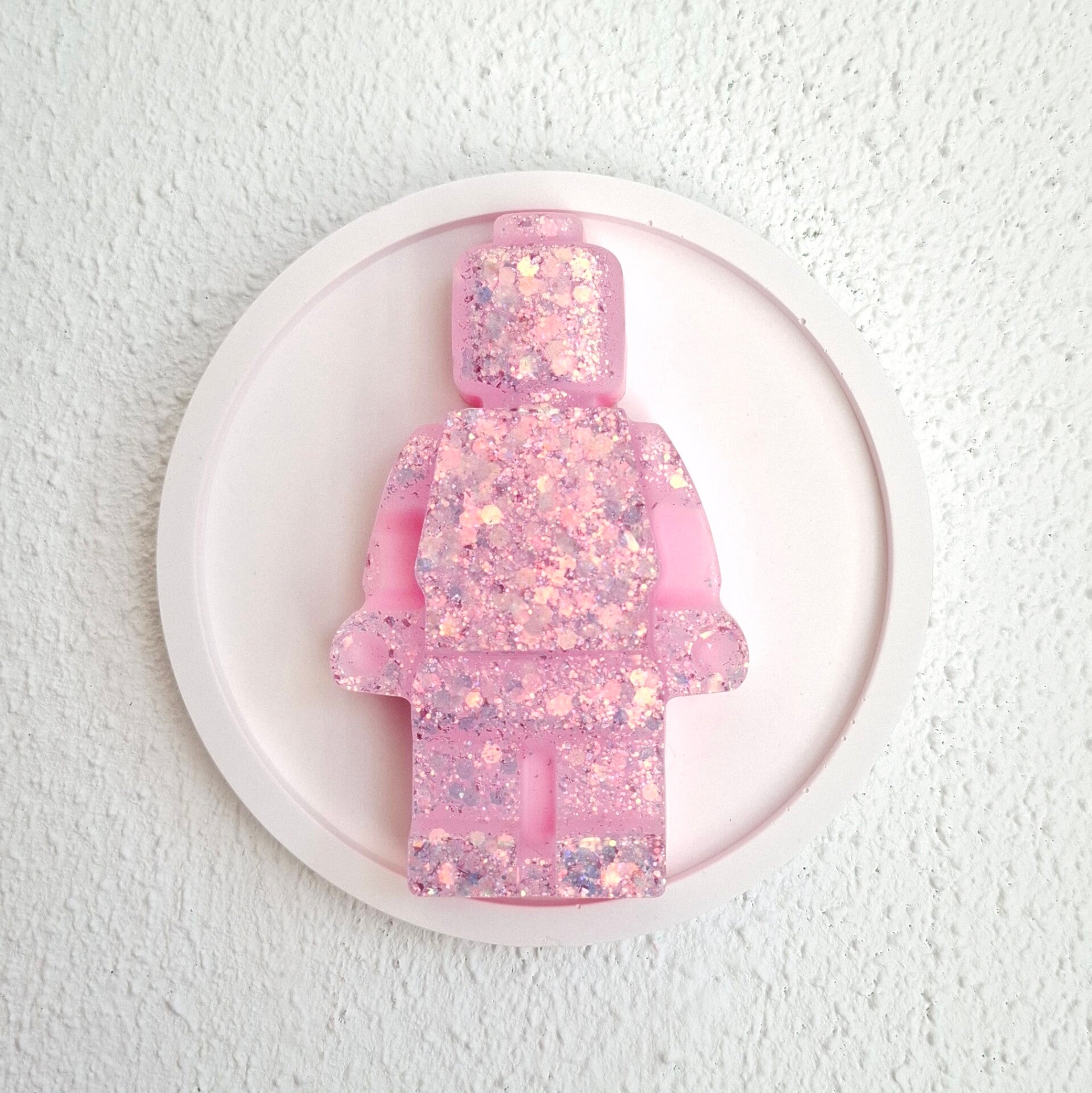 Wandbordje legopoppetje roze glitter
