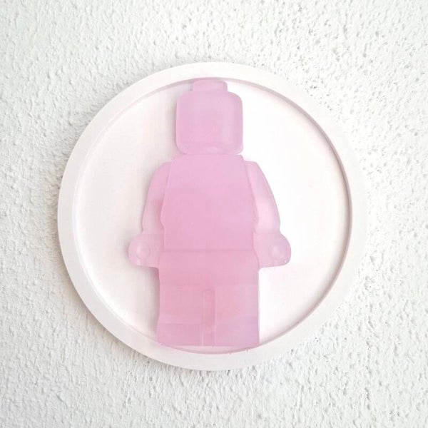 Wandbordje legopoppetje lila