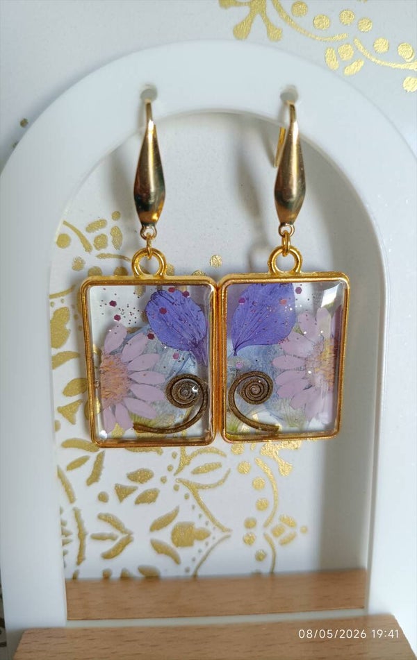 Boucles d'oreilles floral rectangulaire