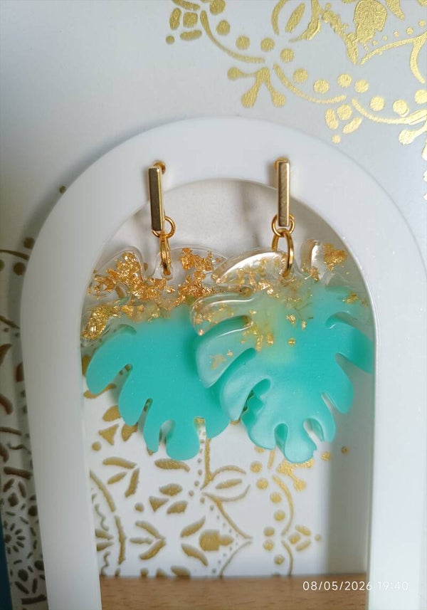 Boucles d'oreilles feuilles monstera