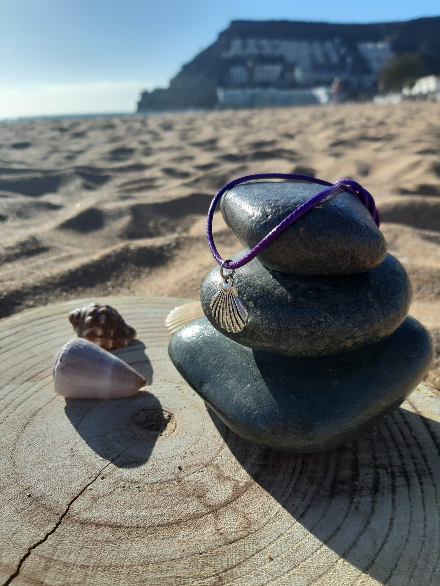 Collar hilo colgante concha plateada