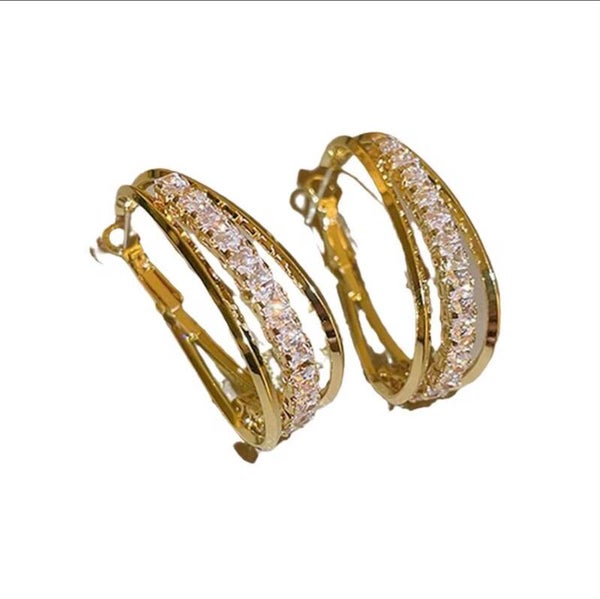 Luxury Gold Crystal Hoop Earrings