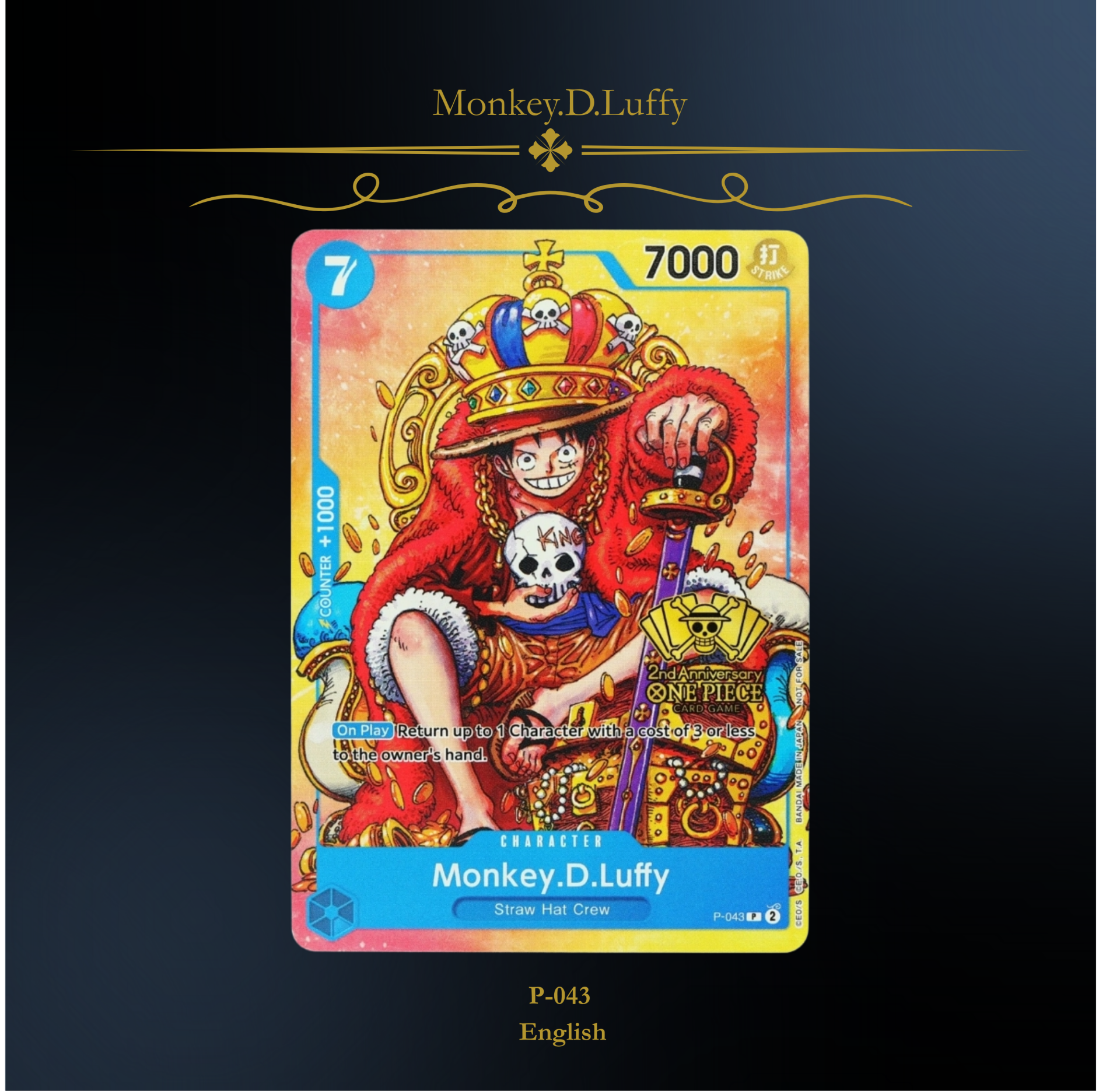 One Piece - Monkey D. Luffy Oda P-043 english 2nd Anniversary Stamped -  Pirate King | L'atelier des Tacticiens
