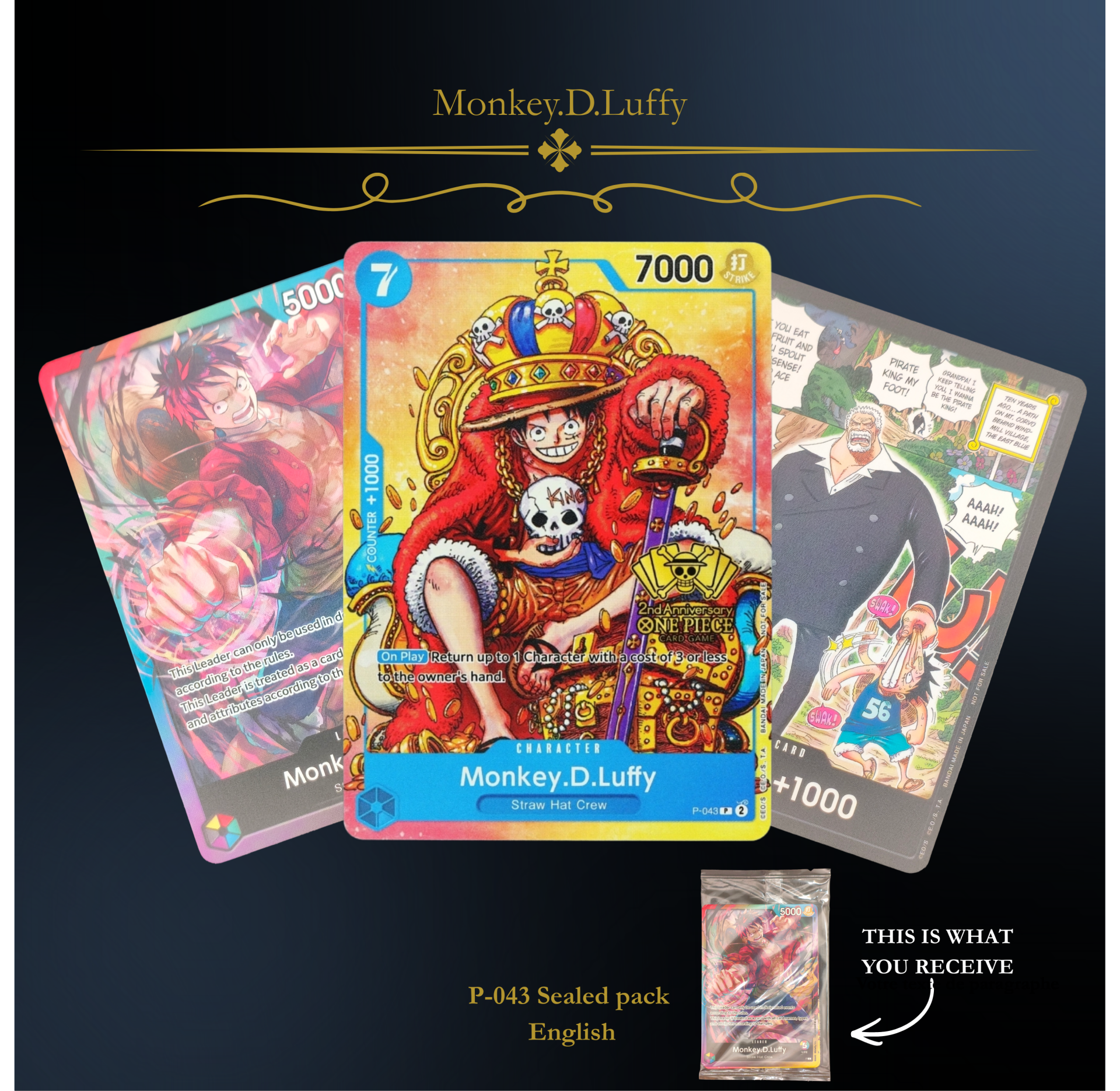 One Piece - Monkey D. Luffy | PROMO | P-043 | ENGLISH | 2nd Year Anniversary Sealed