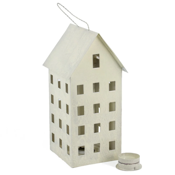 Metalen huis waxinehouder wit