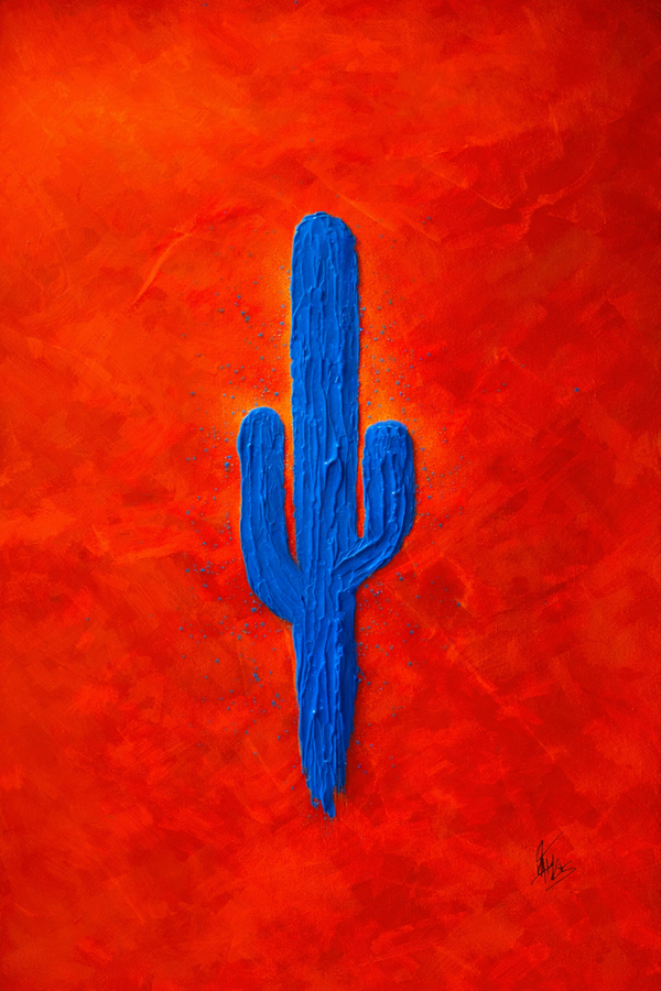 Blue inferno – Contemporary Cactus Painting