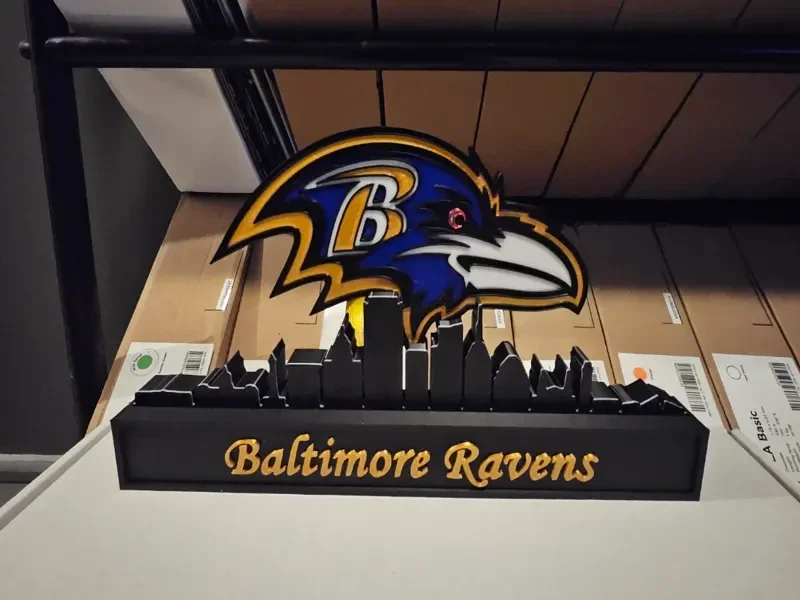 Baltimore Ravens mit Skyline von Baltimore