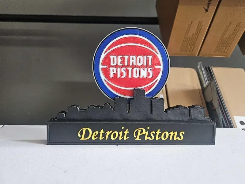 Detroit Pistons mit Skyline von Detroit NBA