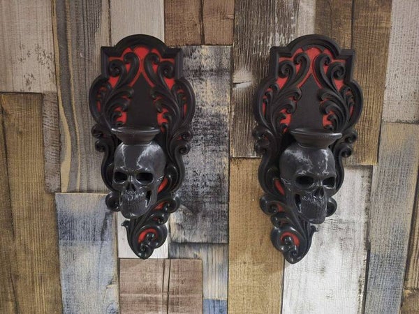 Wandmontierter Totenkopfkerzenhalter - Teelichthalter