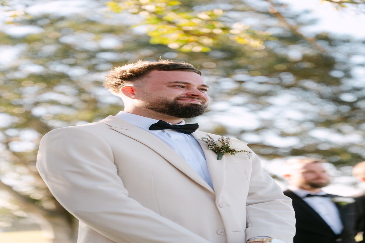 Jordan becoming emotional during his Bimbadgen wedding ceremony