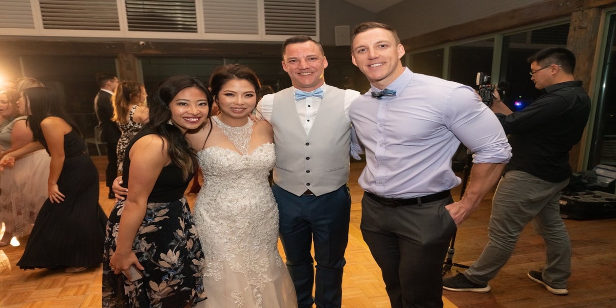 Sydney wedding couple with MC Riley Farlow
