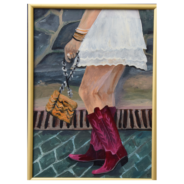 Schilderij cowboylaarzen 21x29 cm