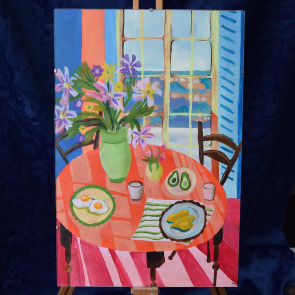 Schilderij vaas bloemen 30x45 cm