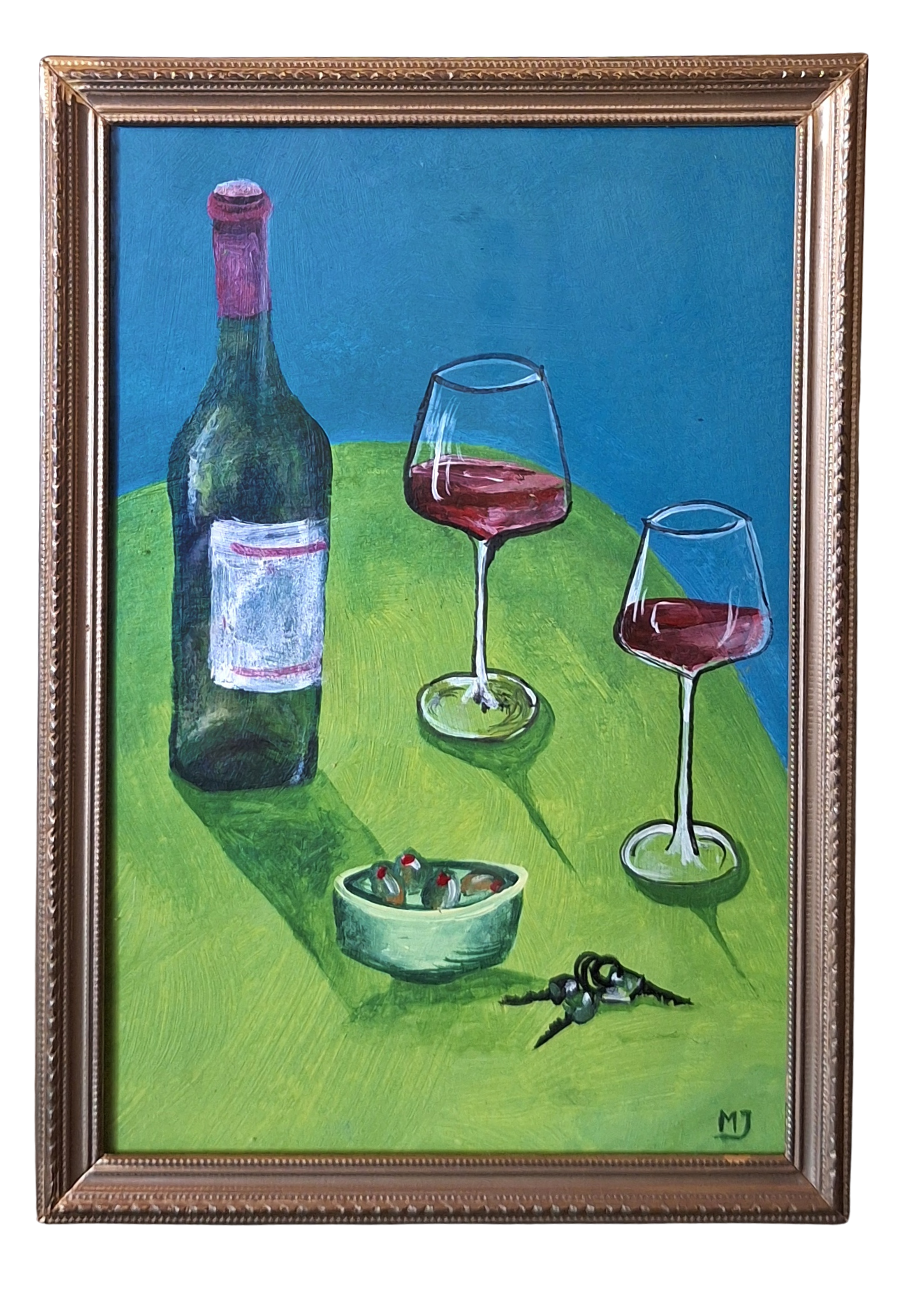 Schilderij rode wijn 10x15 cm