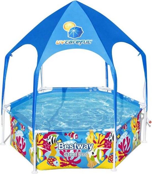 Bestway My First Frame Zwembad Splash-In-Shade Play Rond met UV Zonnescherm, 183cm