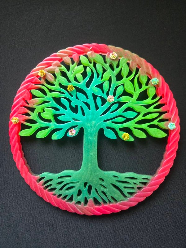 Arbre de vie rouge et vert +fleurs