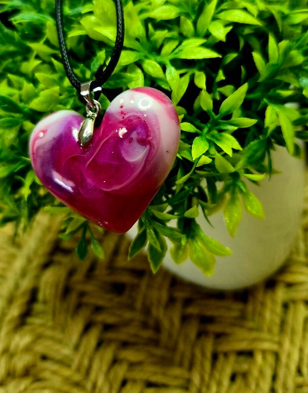 Collier cœur rose fuchsia/ blanc