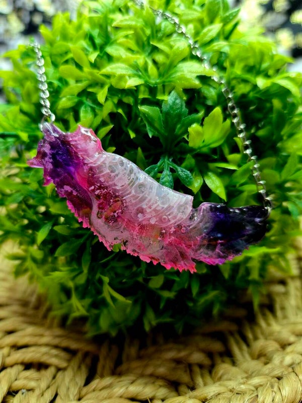 Collier plume rose/violet/blanc
