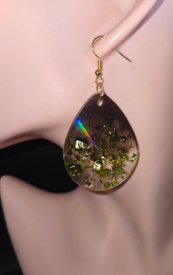 Boucles d’oreilles gouttes GM noires/ paillettes jaunes
