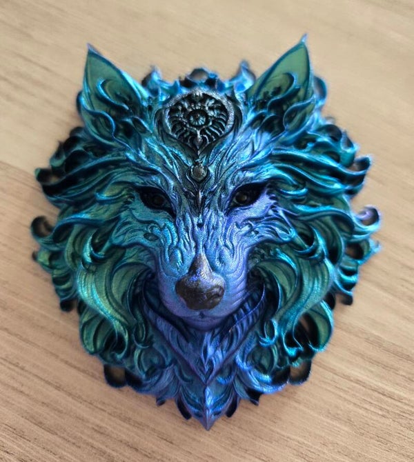 Tête de loup bleu/vert