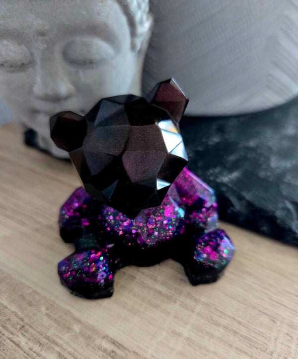 Ourson noir à paillettes roses holographiques