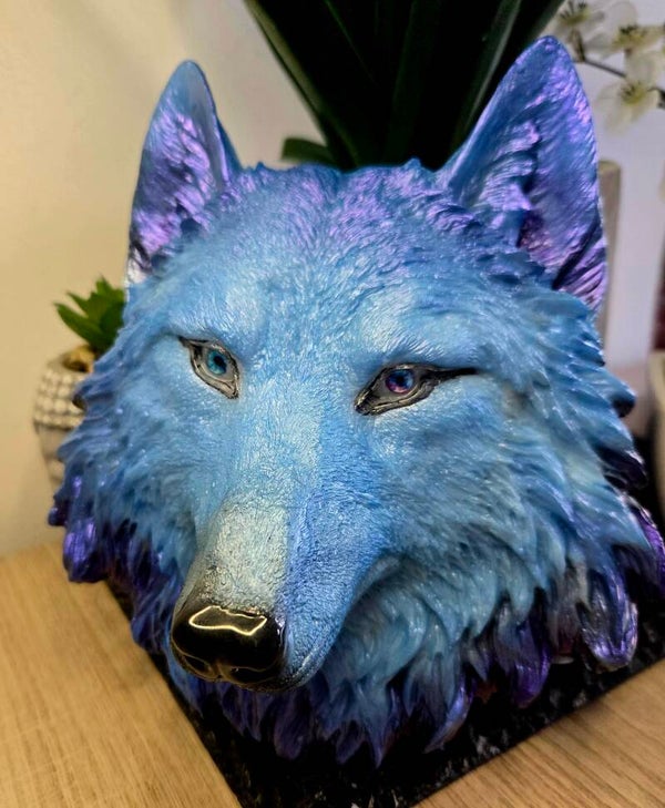 Tête de loup grand modèle bleue/violet