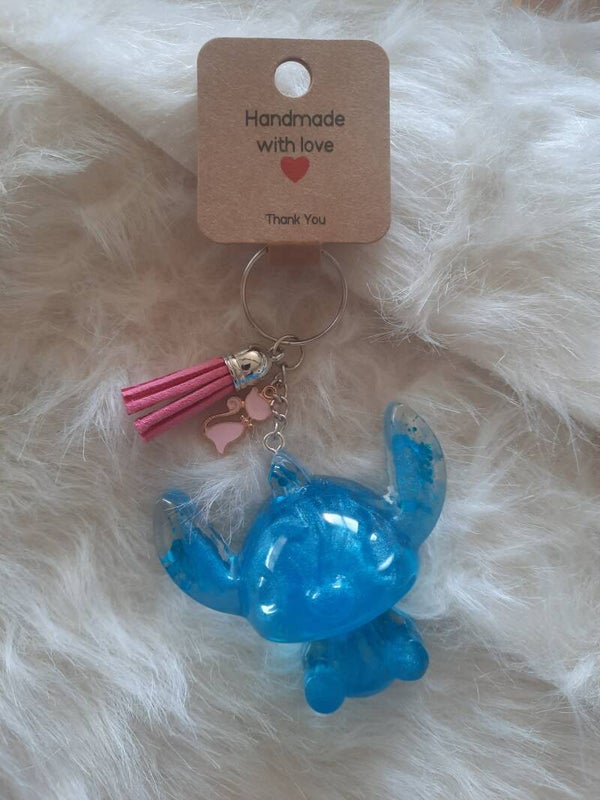 Porte clés Stitch bleu avec paillettes bleu