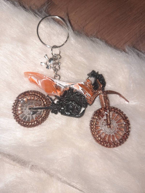 Porte clés Moto noir / orange / blanc