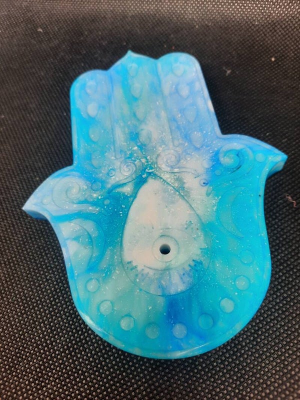 Porte encens Hamsa / main de Fatima bleu