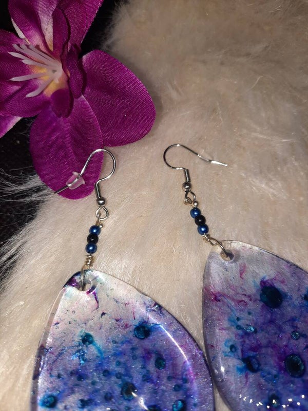 boucles d'oreilles effet paon + perles