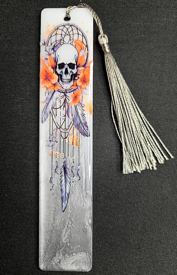 Marque page skull orange et argenté