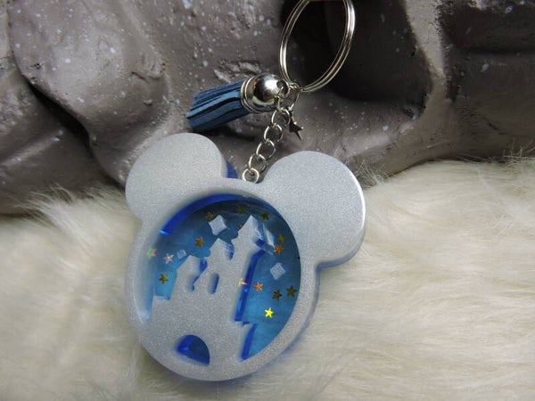 porte clés chateau de Mickey bleu/blanc brillant