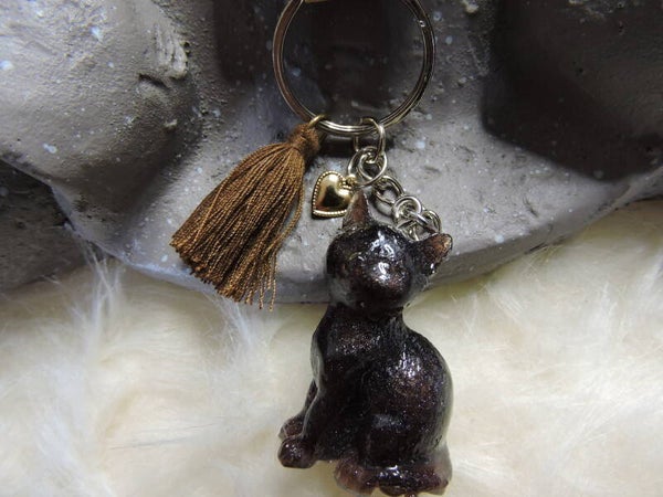 porte clés chat marron foncé