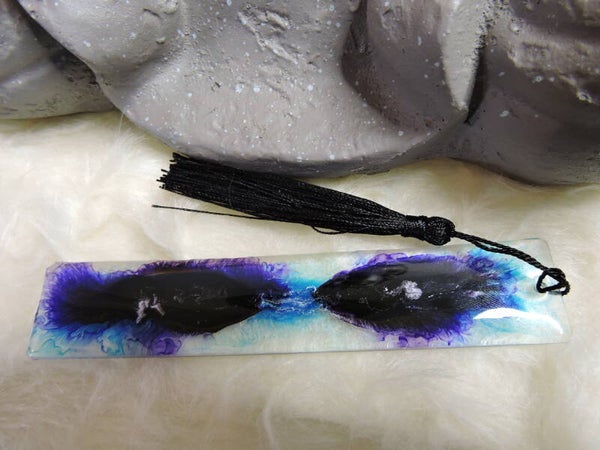 marque page bleu / violet et transparent