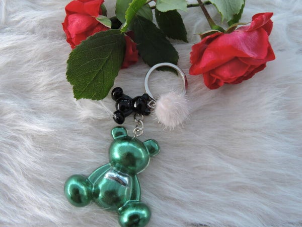 porte clés ours vert foncé métallisé
