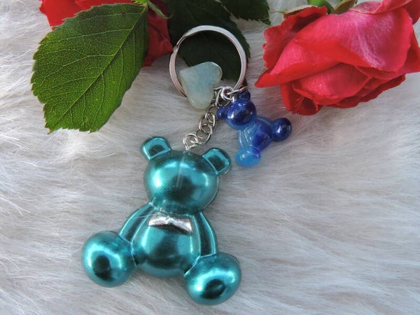 porte clés ours bleu métallisé