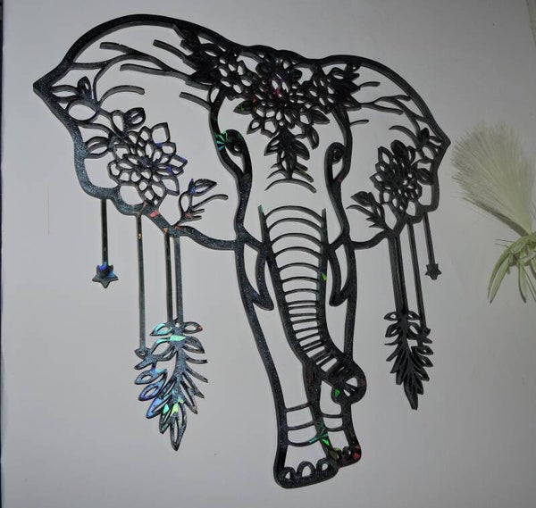 Eléphant holographique gris argenté foncé